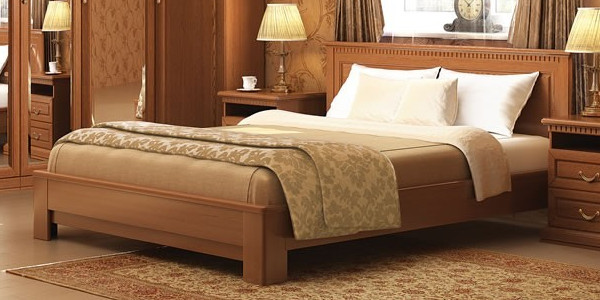 Кровать из массива дуба из коллекции модульной мебели для спальни ЛЕДИ фабрики ПРОГРЕСС